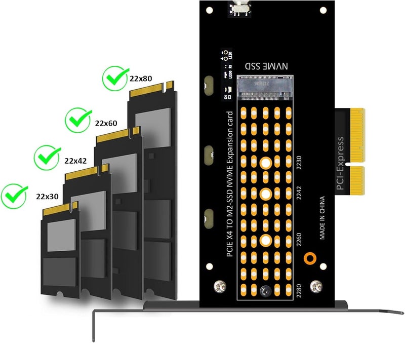 GLOTRENDS محول PA15 M.2 NVMe إلى PCIe 4.0 X4 لـ M.2 NVMe SSD، مبرد ألمنيوم كبير جداً، حامل عادي ومنخفض (أسود) - Image 3